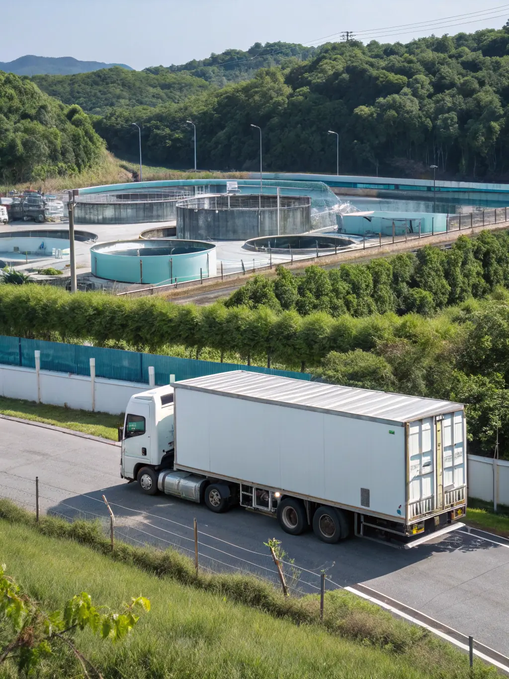 A photo of refrigerated seafood transport trucks with South African coastline in the background.
