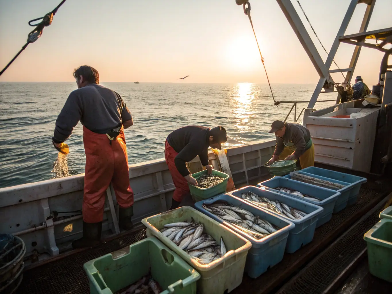 A photograph of local South African fishermen unloading their daily catch, emphasizing sustainable fishing practices and community involvement.